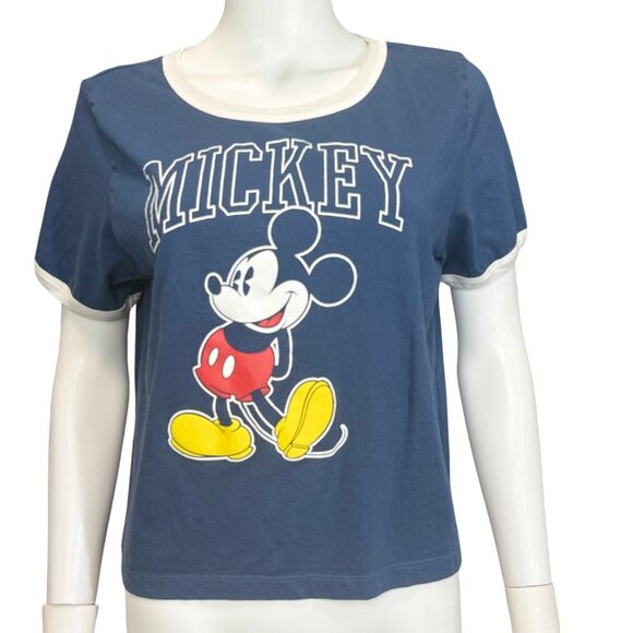Disney Mickey Mouse Womens XXL Blue Graphic T-Shirt 100% Cotton Casual - Picture 1 of 4